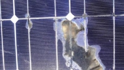 Solar Panel struck by lightning exit point