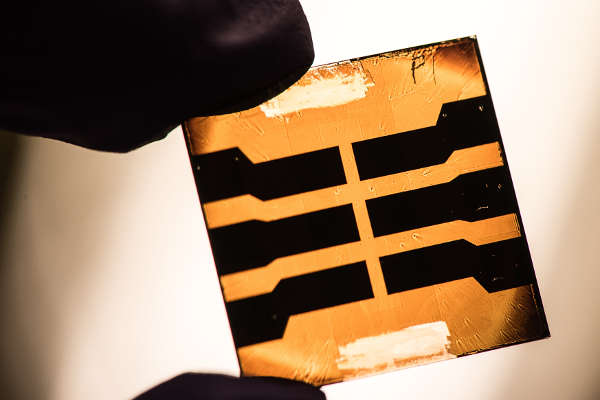 A lead sulfide quantum dot solar cell developed by researchers at NREL. Photo by Dennis Schroeder.