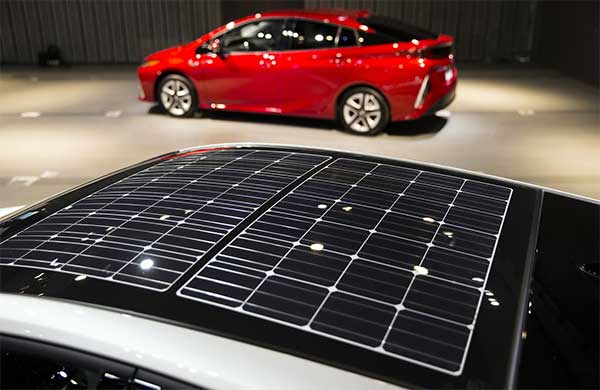 Solar panels on the roof of Toyota Motor Corp