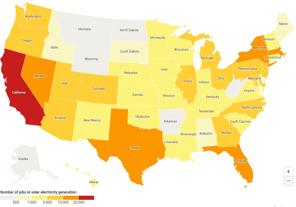 Solar jobs in each state