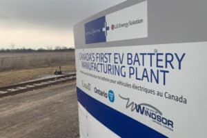 The future site of an electric vehicle battery manufacturing plant in Windsor, Ont. Stellantis and LG Energy Solution made the announcement alongside government officials on Wednesday, March 23, 2022. (Rich Garton/CTV Windsor)