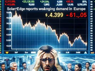 Photo-of-a-stock-market-screen-displaying-sharp-declines-in-solar-stocks-with-the-headline-'SolarEdge-Reports-Weakening-Demand-in-Europe