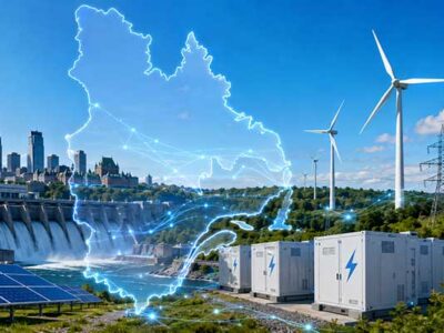 Wind-turbines,-solar-panels-and-hydroelectric-infrastructure-illustrating-Quebec's-long-term-renewable-energy-strategy.